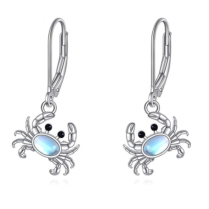 925 silver crab earrings with blue accents and black eyes for ocean-inspired jewelry lovers