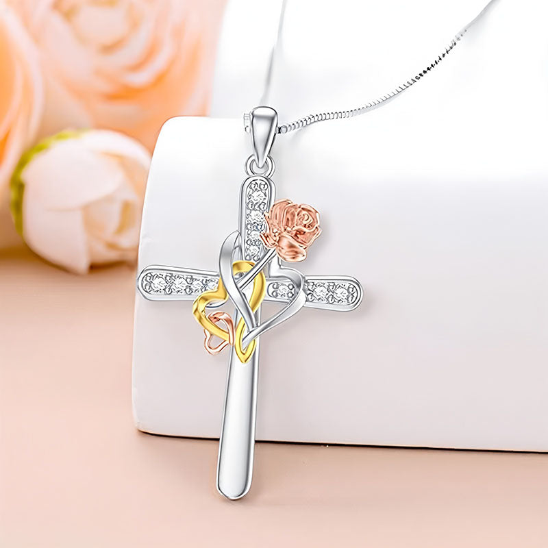 Stylish S925 Sterling Silver Rose Cross Pendant for Women | Origsoul