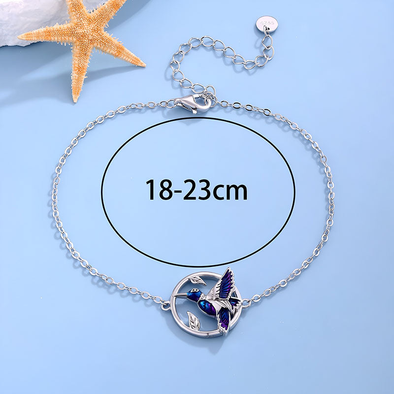 Origsoul 925 silver hummingbird bracelet with adjustable chain and purple enamel detail