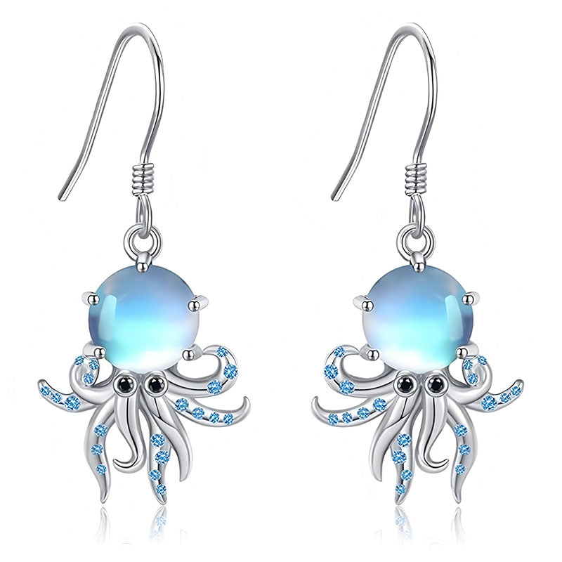 Origsoul 925 silver octopus earrings featuring a blue gemstone and intricate tentacle design