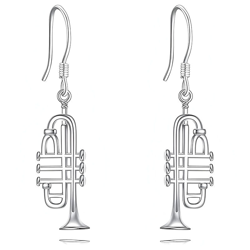 Origsoul 925 silver trumpet earrings with detailed trumpet design and hook fastening