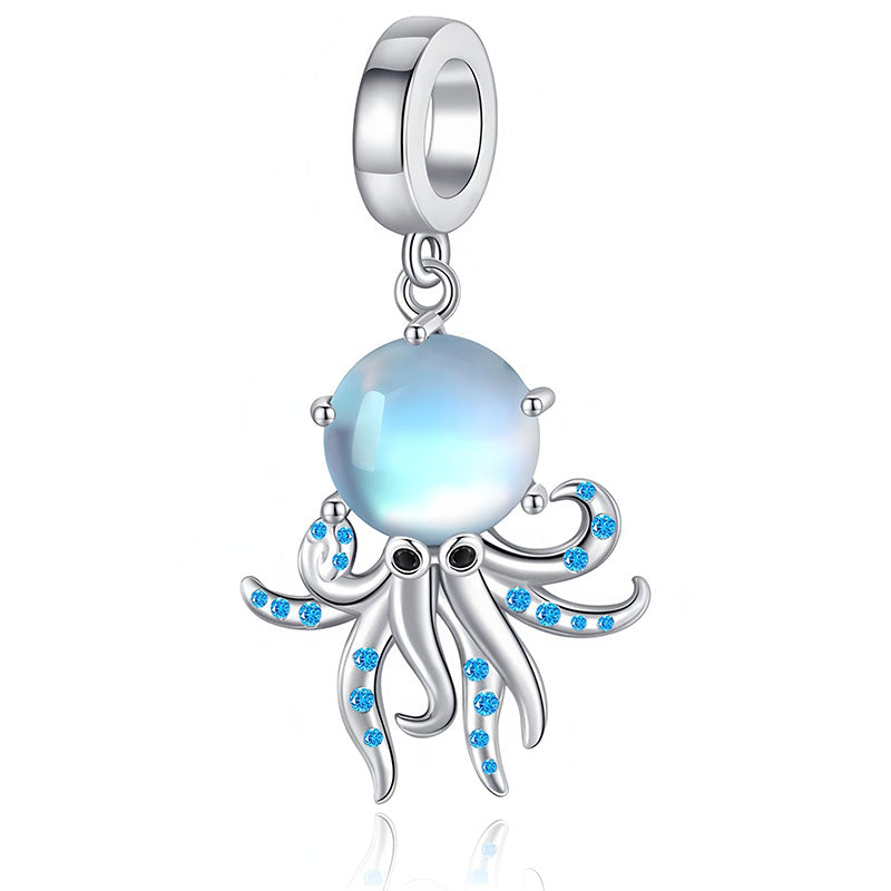 925 sterling silver moonstone octopus pendant with blue gemstone accents for a unique jewelry piece