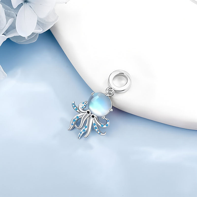 925 sterling silver moonstone octopus pendant with intricate tentacle design and luminous stone
