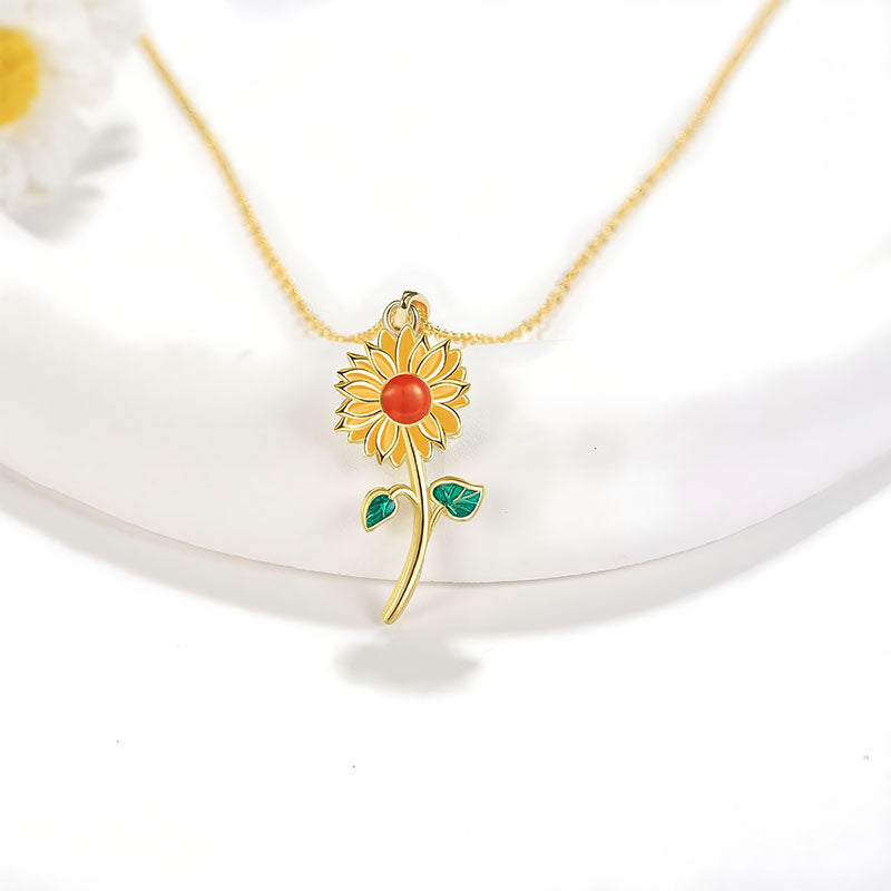 Origsoul 925 sunflower pendant for women with gold finish and colorful enamel details on a chain