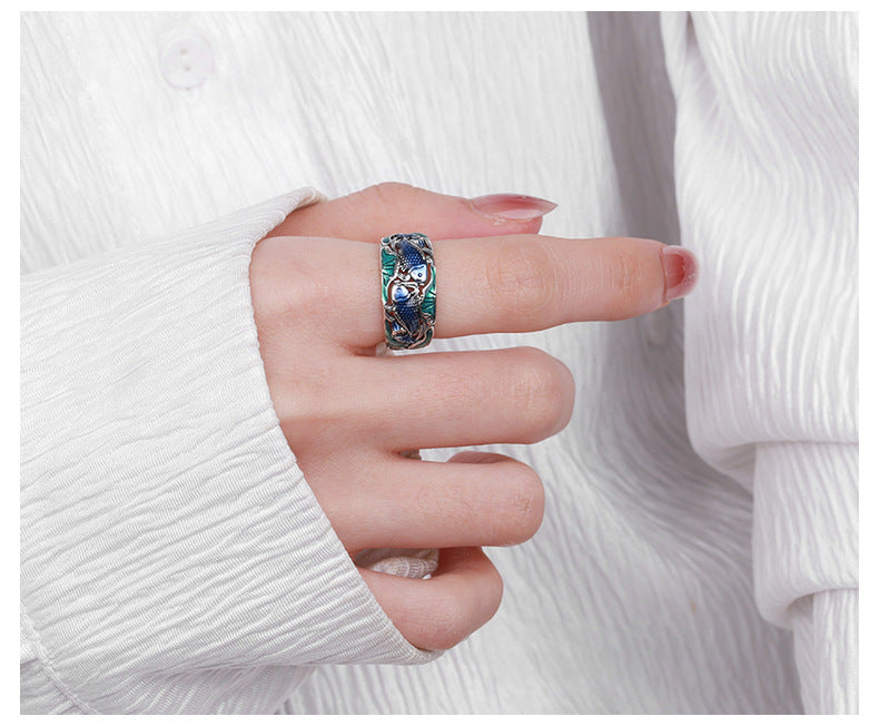 Glazed Colorful Lotus Carp Ring