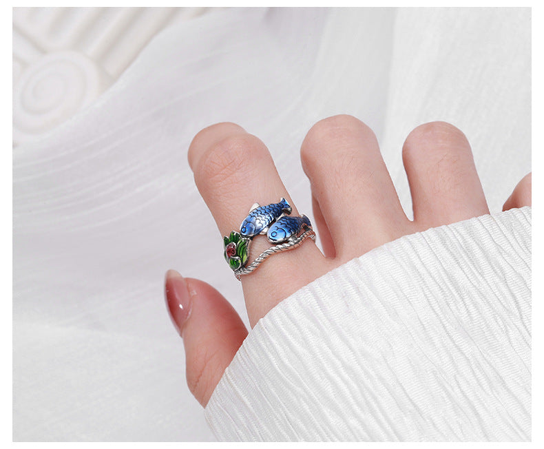 Glazed Colorful Lotus Carp Ring