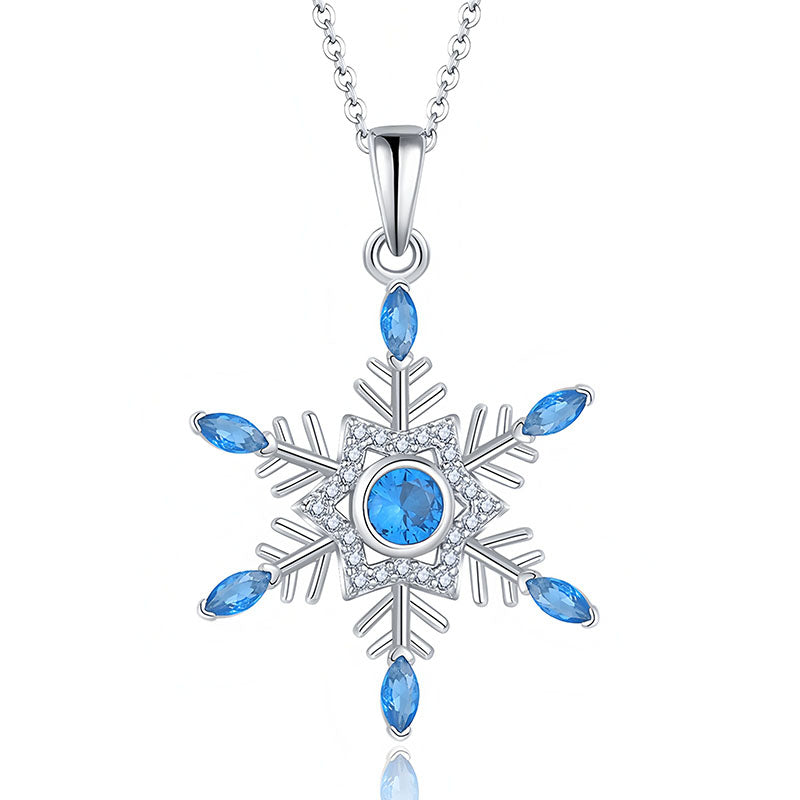 Origsoul silver snowflake pendant with blue gemstones and cubic zirconia on delicate chain frozen snowflake necklace