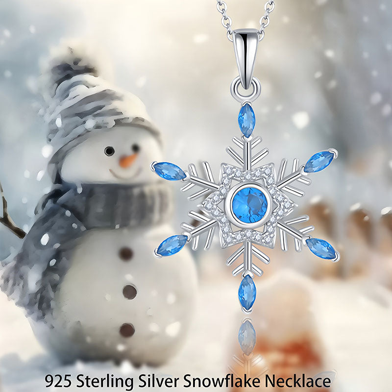 Origsoul 925 sterling silver snowflake pendant with blue gemstones and chain frozen snowflake necklace