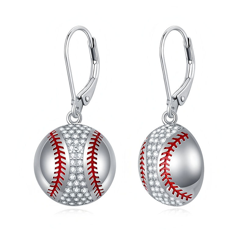 Origsoul baseball dangle earrings for women with silver finish and rhinestone detailing