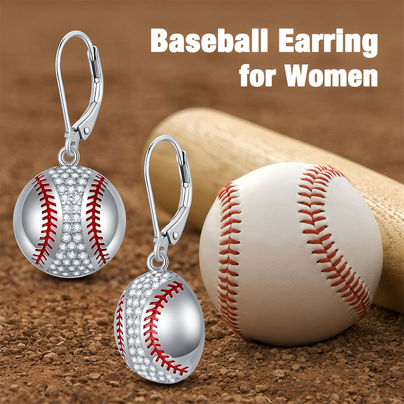 Origsoul baseball dangle earrings for women with crystal accents and red stitching design
