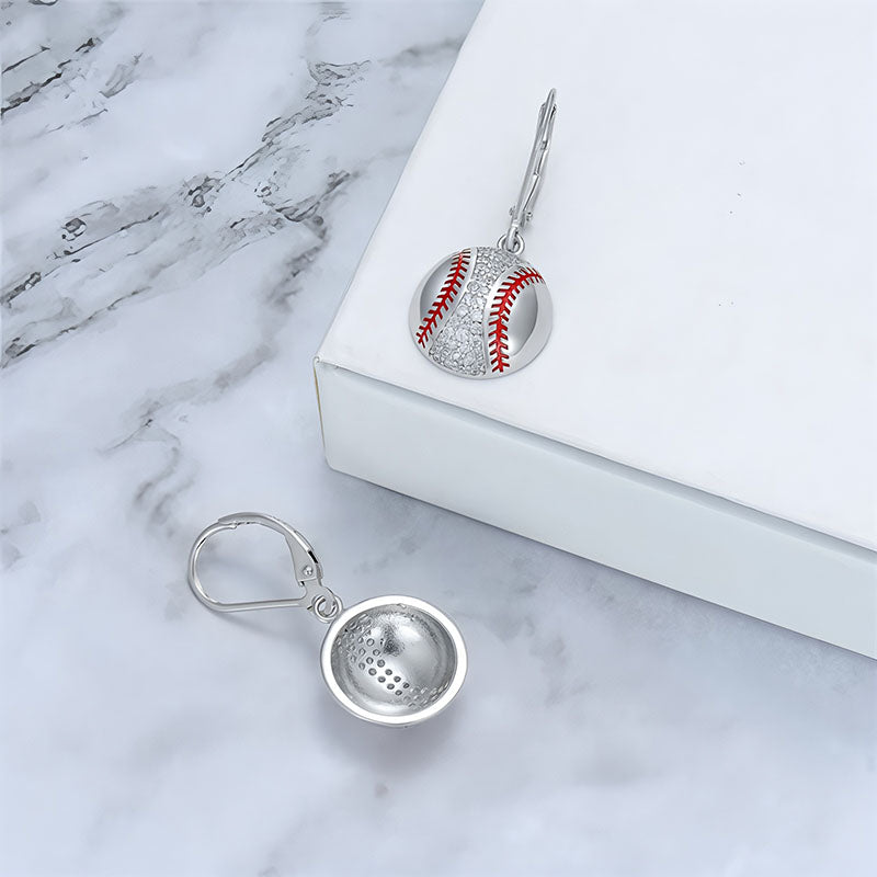 Origsoul baseball dangle earrings for women with detailed stitching and silver finish