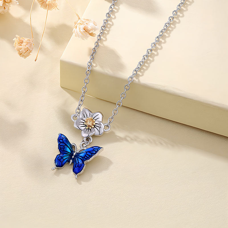 Origsoul blue butterfly bracelet with silver chain and flower charm jewelry accessory