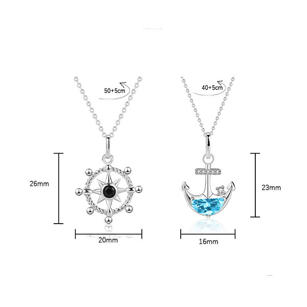 Origsoul blue zirconium anchor necklace with silver chain and gemstone pendant measuring 23mm height