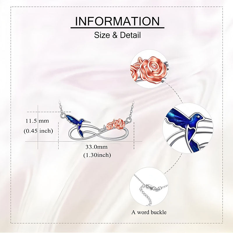 Bluebird rose pendant necklace for women with silver chain and colorful rose detail