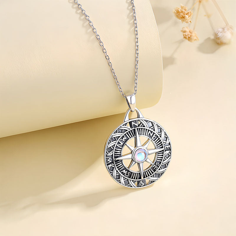 Origsoul bohemian silver mandala necklace with compass design and iridescent center pendant
