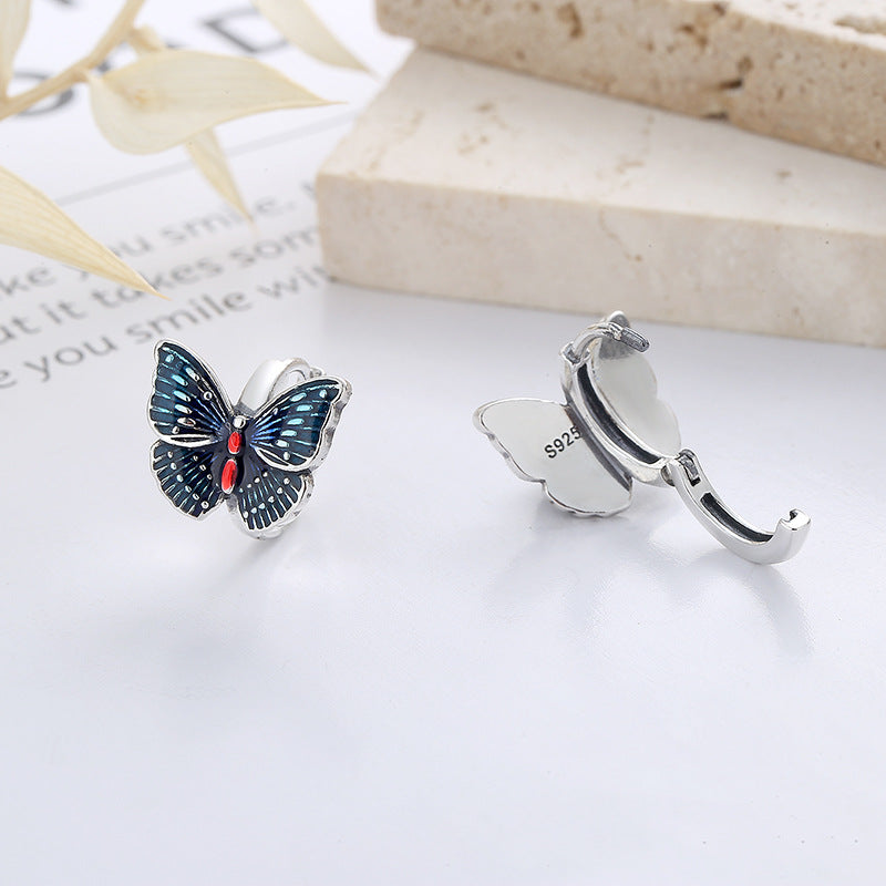 Origsoul butterfly earrings for women with blue and red enamel detailing in silver finish