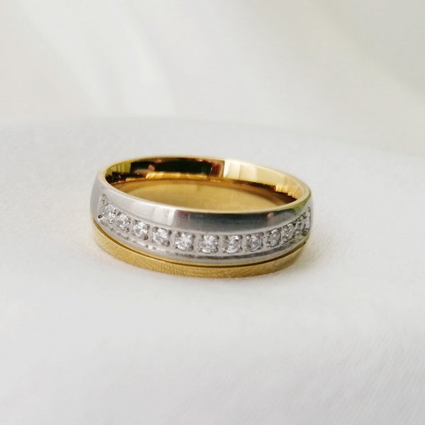 Origsoul elegant two-tone gold and silver ring with embedded stones for everyday wear rings for couples