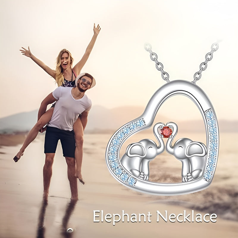 Origsoul couple necklace personalized gift featuring two elephants in a heart with sparkling details