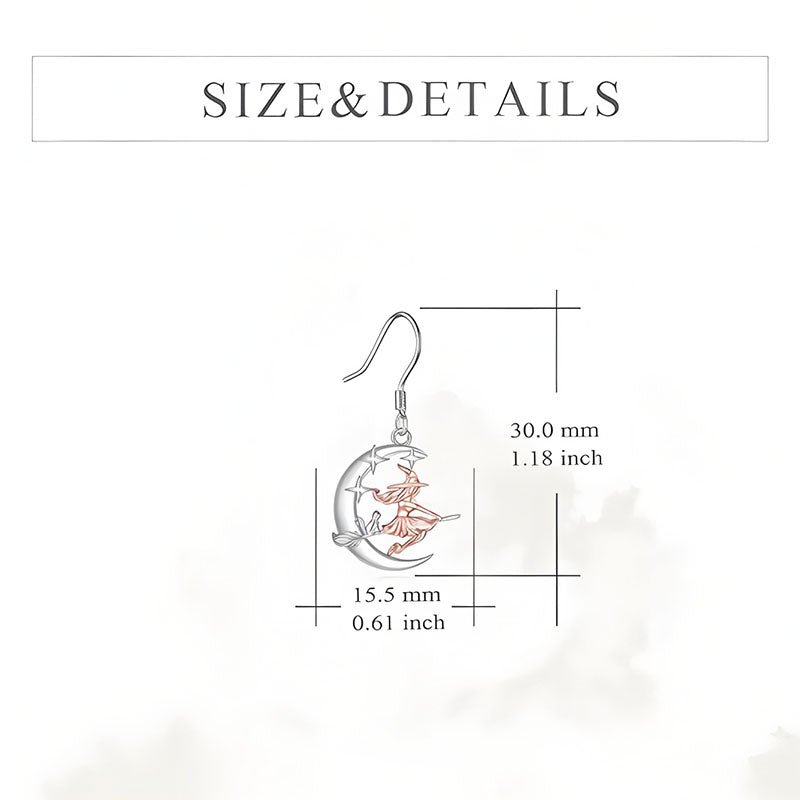 Origsoul crescent moon dangle earrings size and detail illustration with measurements