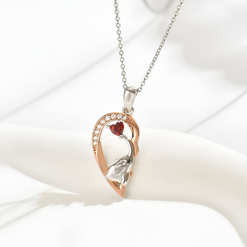 Origsoul elephant heart necklace sterling silver with rose gold accents and red crystal detail