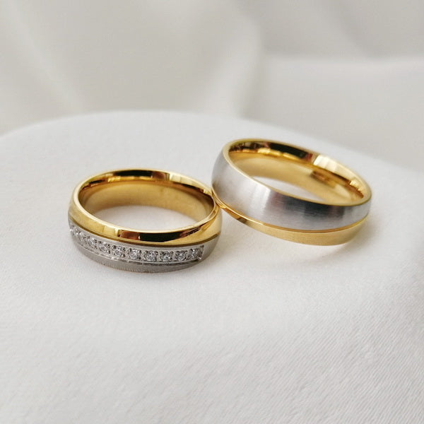 Origsoul everyday wear rings for couples with gold and silver tones including diamond accents