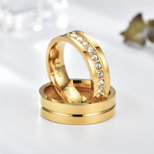 Origsoul gold zircon wedding bands with clear zircon stones and smooth polished finish