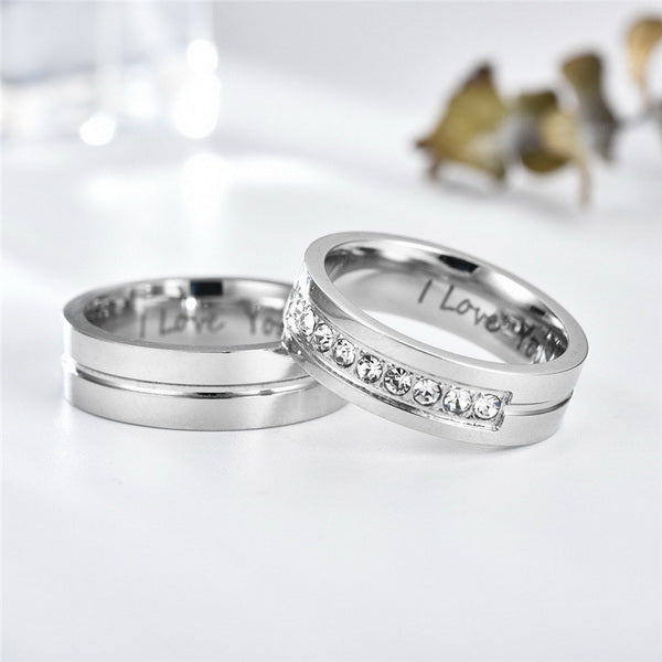 Origsoul silver gold zircon wedding bands set with clear zircon stones on one band