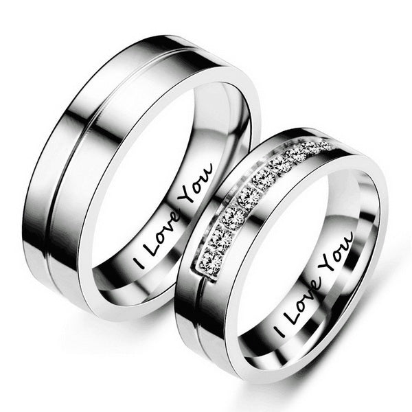 Origsoul gold zircon wedding bands set with engraved I Love You message inside