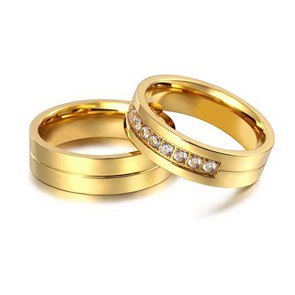 Origsoul gold zircon wedding bands with polished finish and channel-set zircon stones
