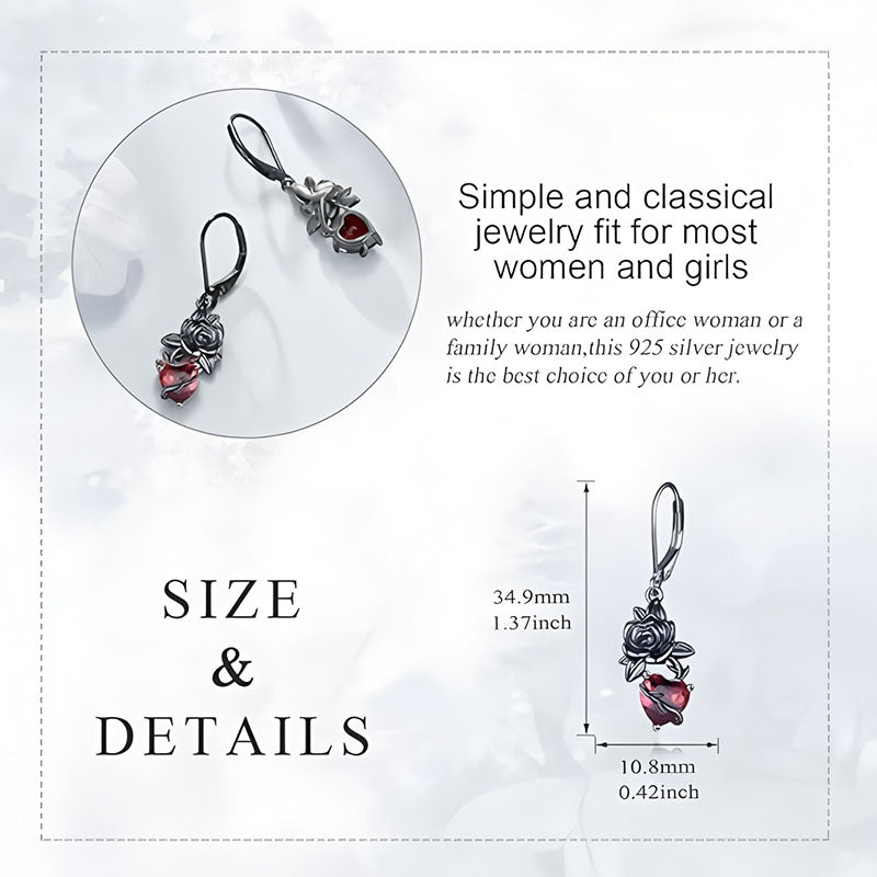 Origsoul gothic black rose earrings in 925 silver with red accent, perfect for women and girls