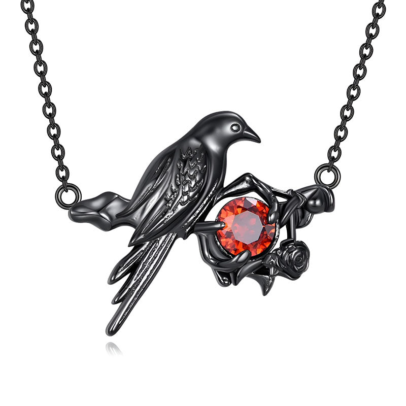 Origsoul gothic crow pendant Halloween gift featuring a black crow and red gemstone detail