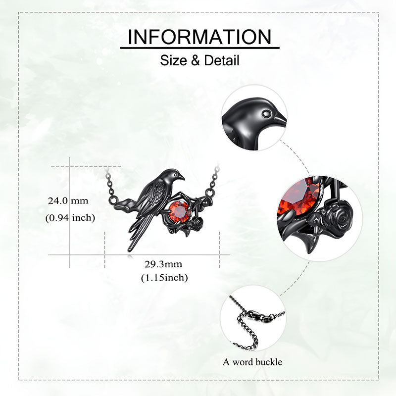 Origsoul gothic crow pendant Halloween gift featuring a detailed crow and red gemstone design