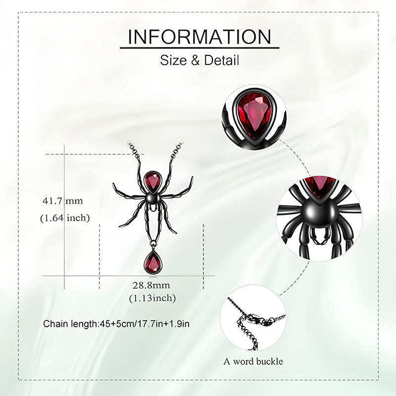Origsoul gothic spider necklace with red gemstone and detailed chain buckle measurement