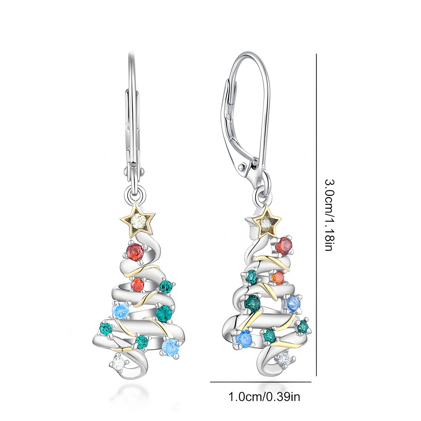 Origsoul holiday dangle earrings for women silver Christmas tree design with colorful gemstones