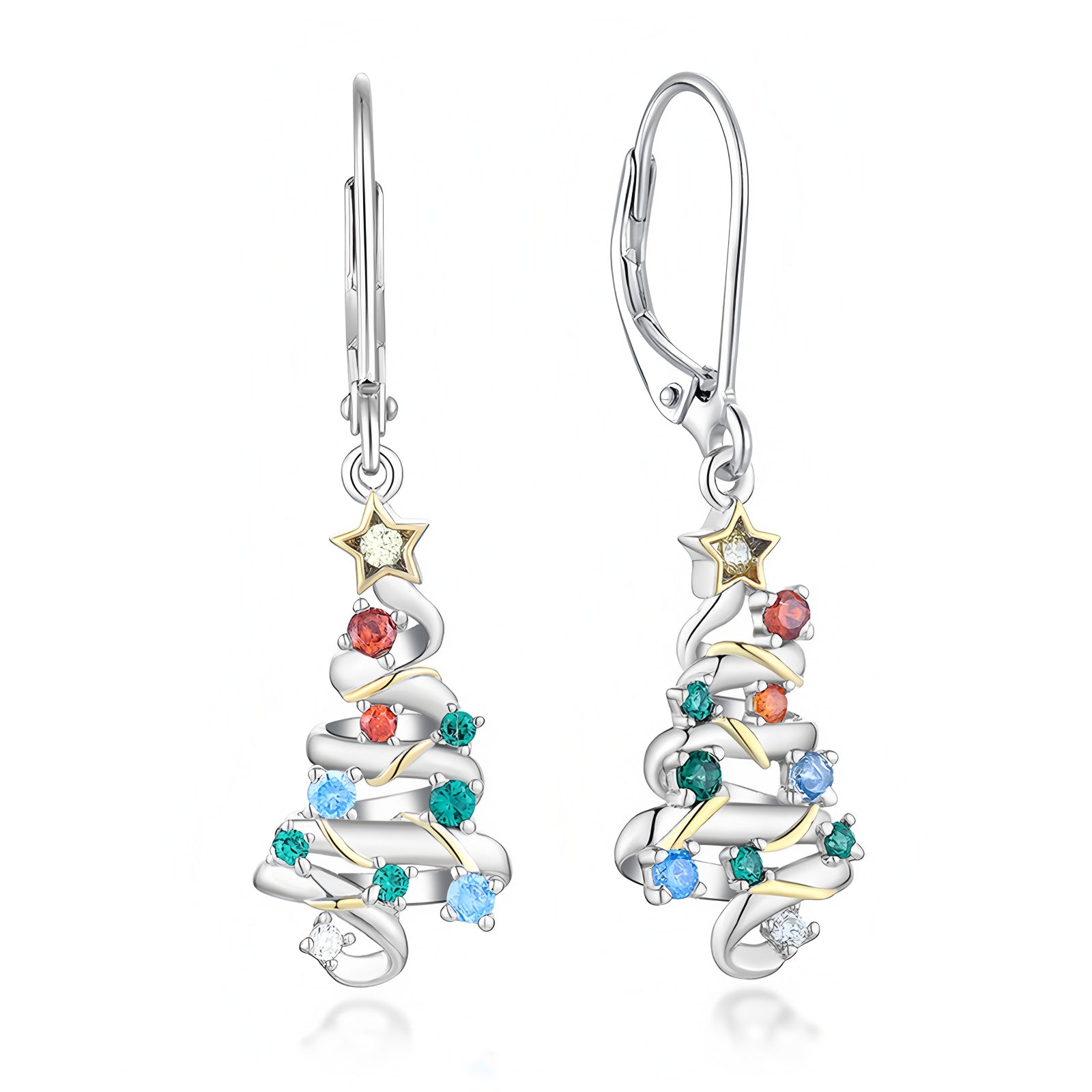 Origsoul holiday dangle earrings for women shaped like Christmas trees with colorful gemstones