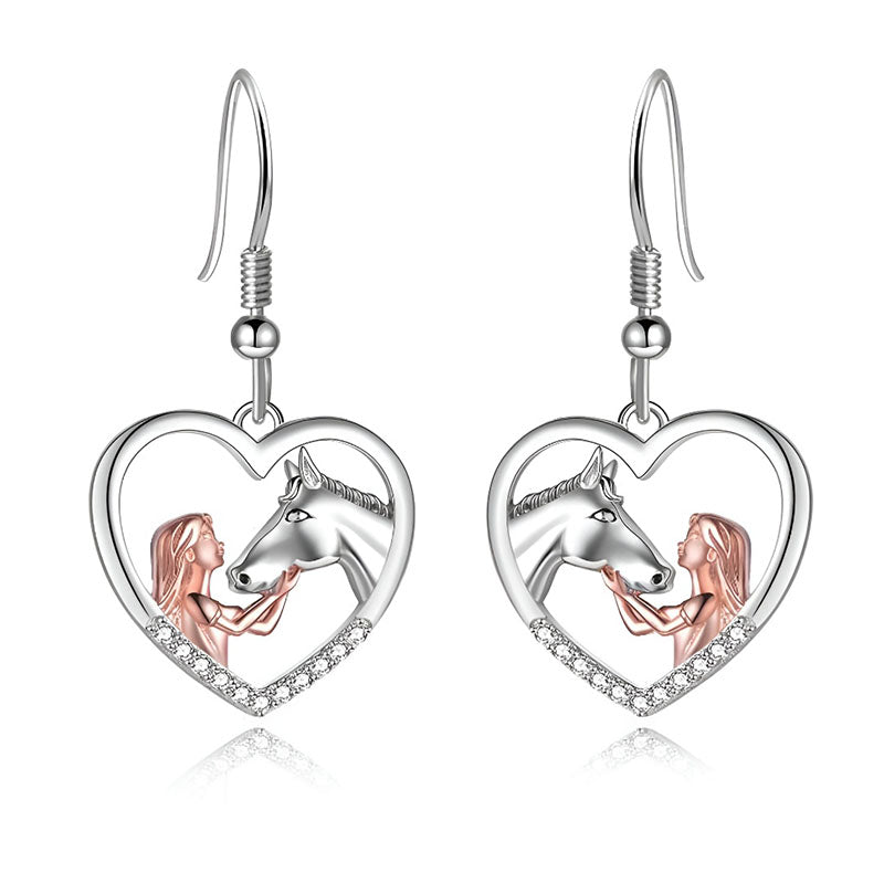 Origsoul horse girl zircon pendant earrings with heart design featuring a girl and horse