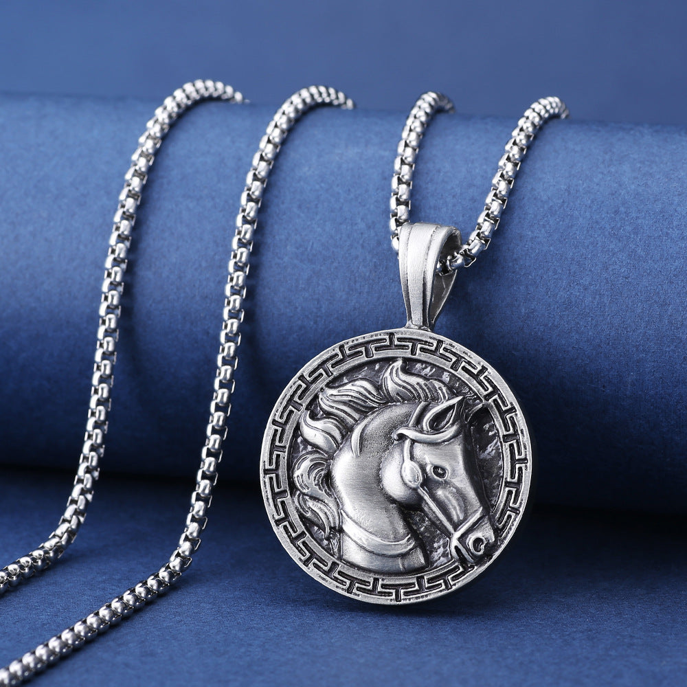 Origsoul silver horse pendant necklace with detailed horse head design on a chain