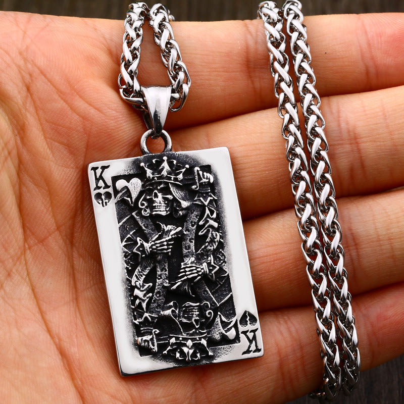 Origsoul king of hearts necklace stainless steel with detailed playing card pendant and chain