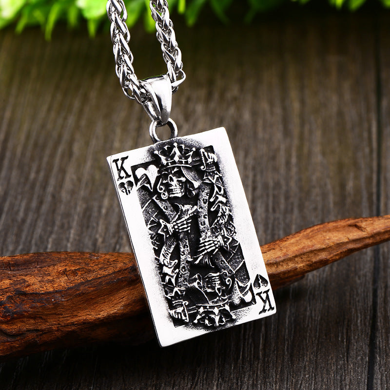 Origsoul king of hearts necklace stainless steel pendant with detailed playing card design on chain