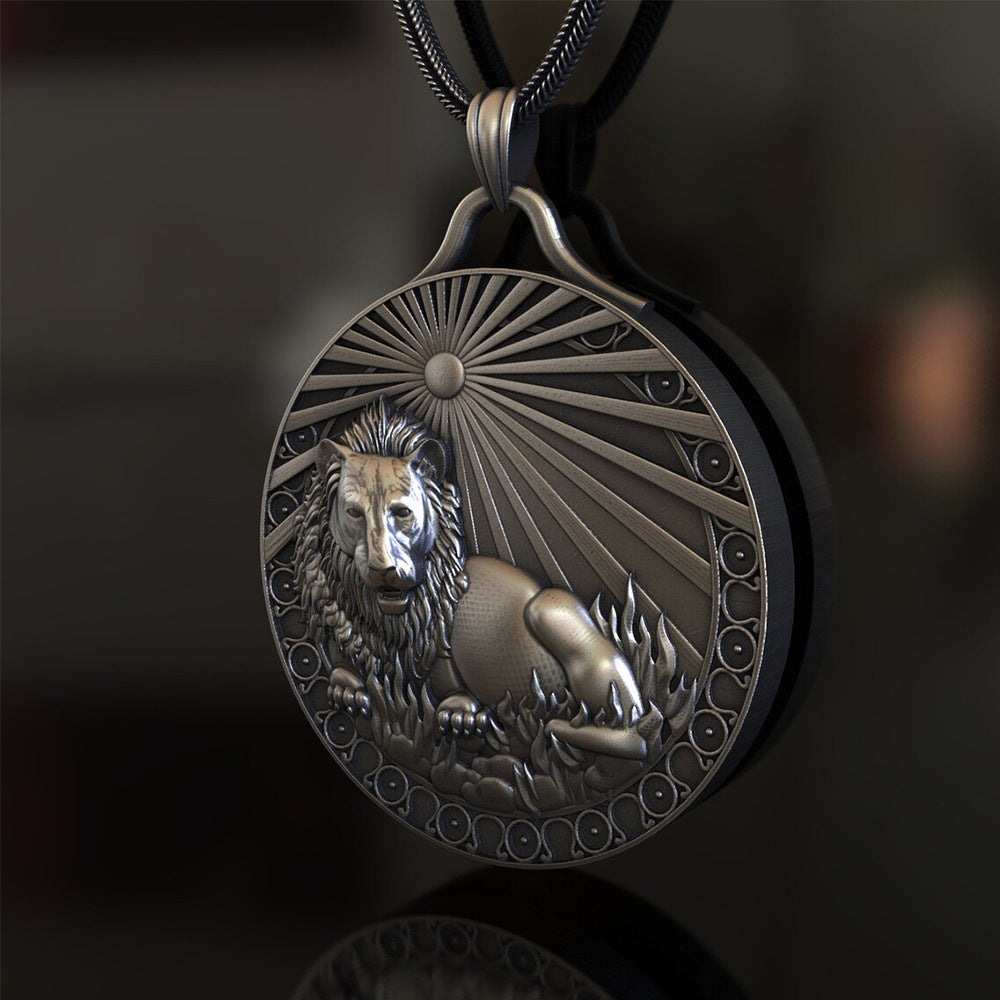 Origsoul leo zodiac necklace featuring detailed lion design with sun rays on round pendant