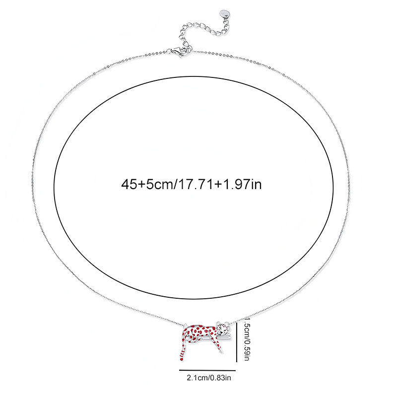 Origsoul leopard clavicle necklace for women silver adjustable chain with red spotted leopard pendant and measurements