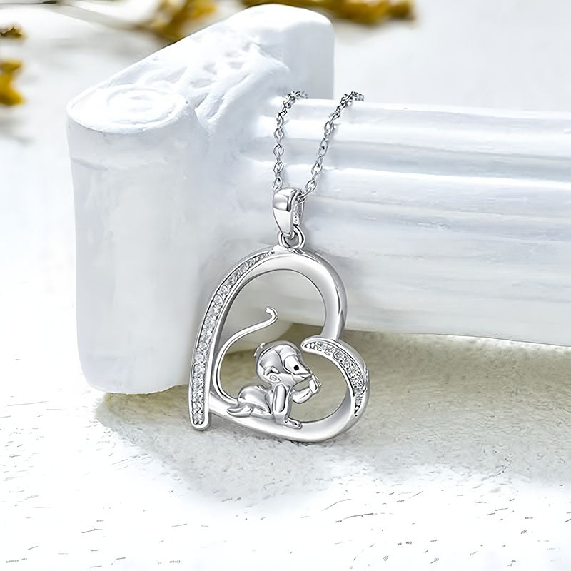 Origsoul 925 sterling silver monkey pendant heart shaped charm with cubic zirconia accents on chain