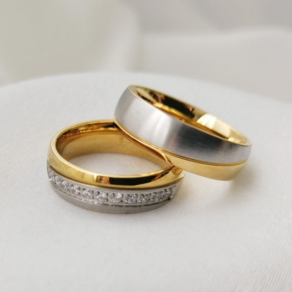 Origsoul everyday wear rings for couples featuring gold and silver tones with diamond accents