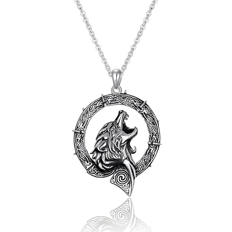 Origsoul mens wolf head silver necklace featuring intricate detailing and a bold design