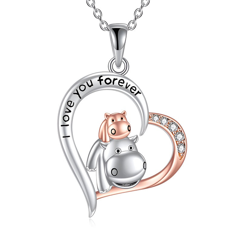 Origsoul mother and child horse necklace with heart design featuring sparkling accents