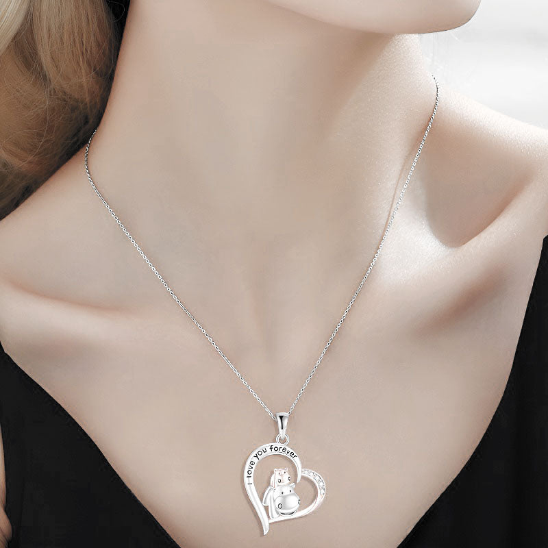 Silver mother and child horse necklace in a heart design for a meaningful gift