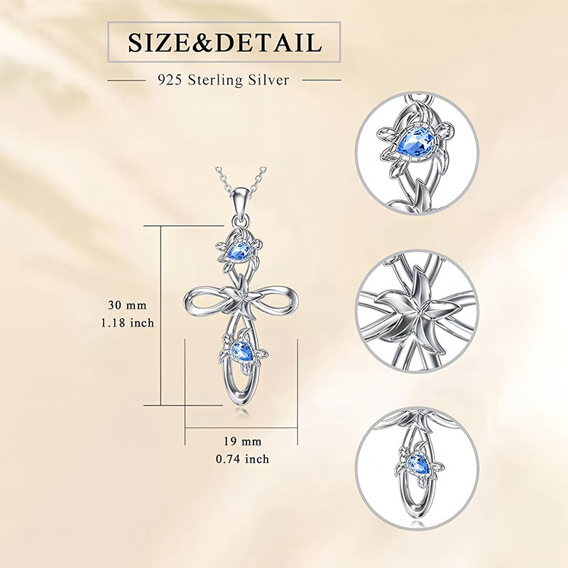 Origsoul ocean cross pendant necklace in 925 sterling silver with blue gemstone detailing