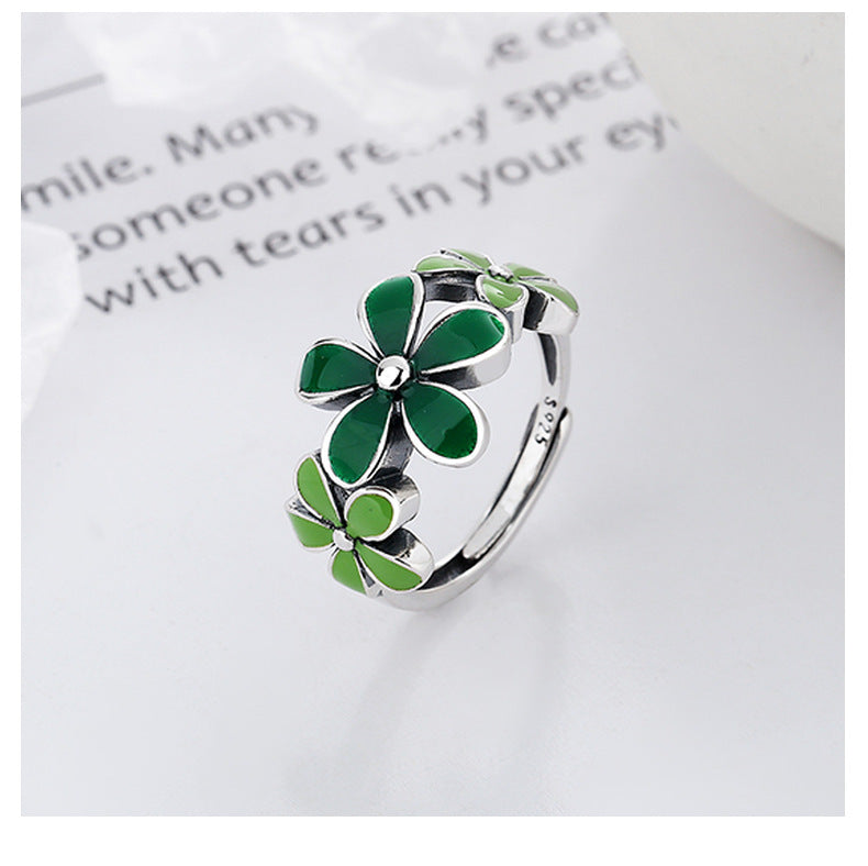 Origsoul October birth flower ring with green floral design on silver band