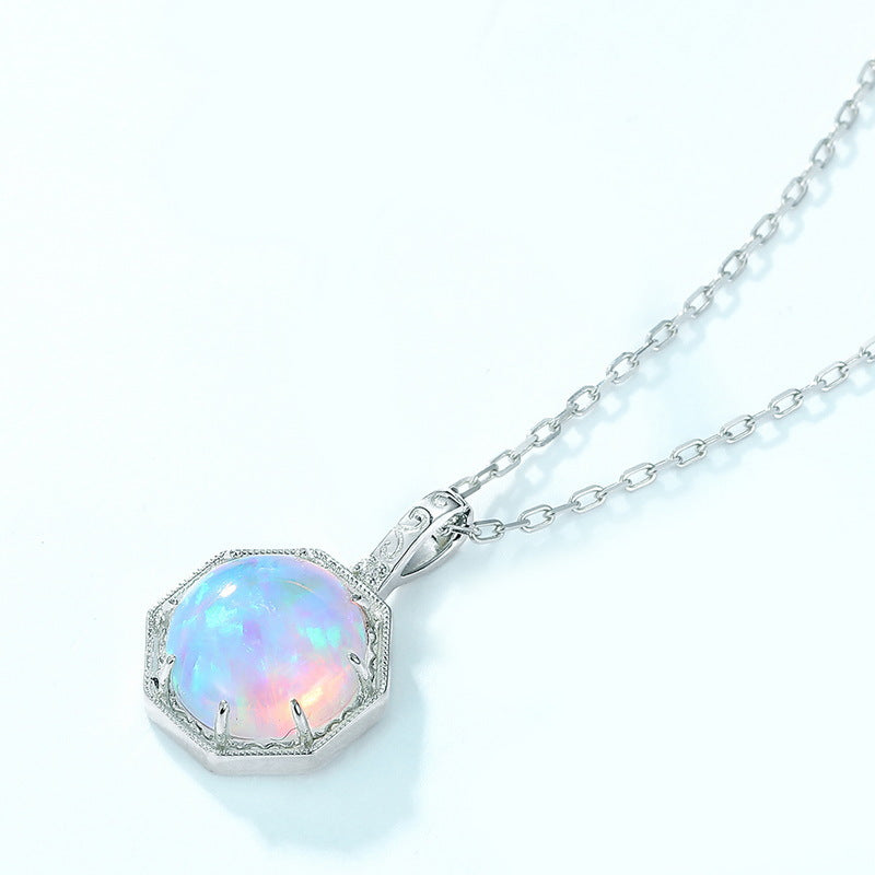 Origsoul opal pattern silver jewelry necklace with iridescent opal pendant on silver chain