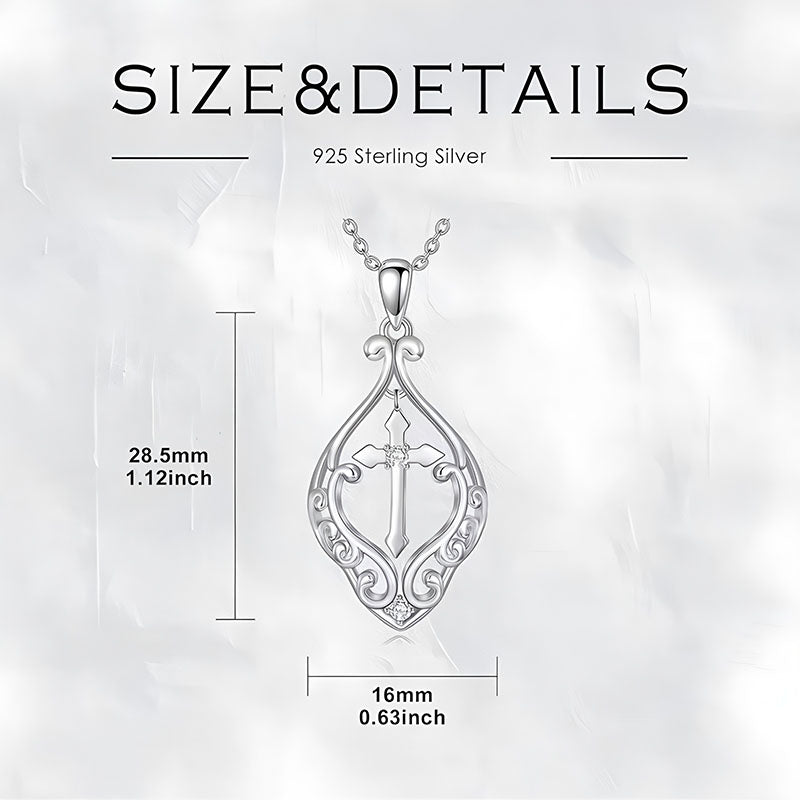 Origsoul ornate heart cross necklace in 925 sterling silver with detailed measurements